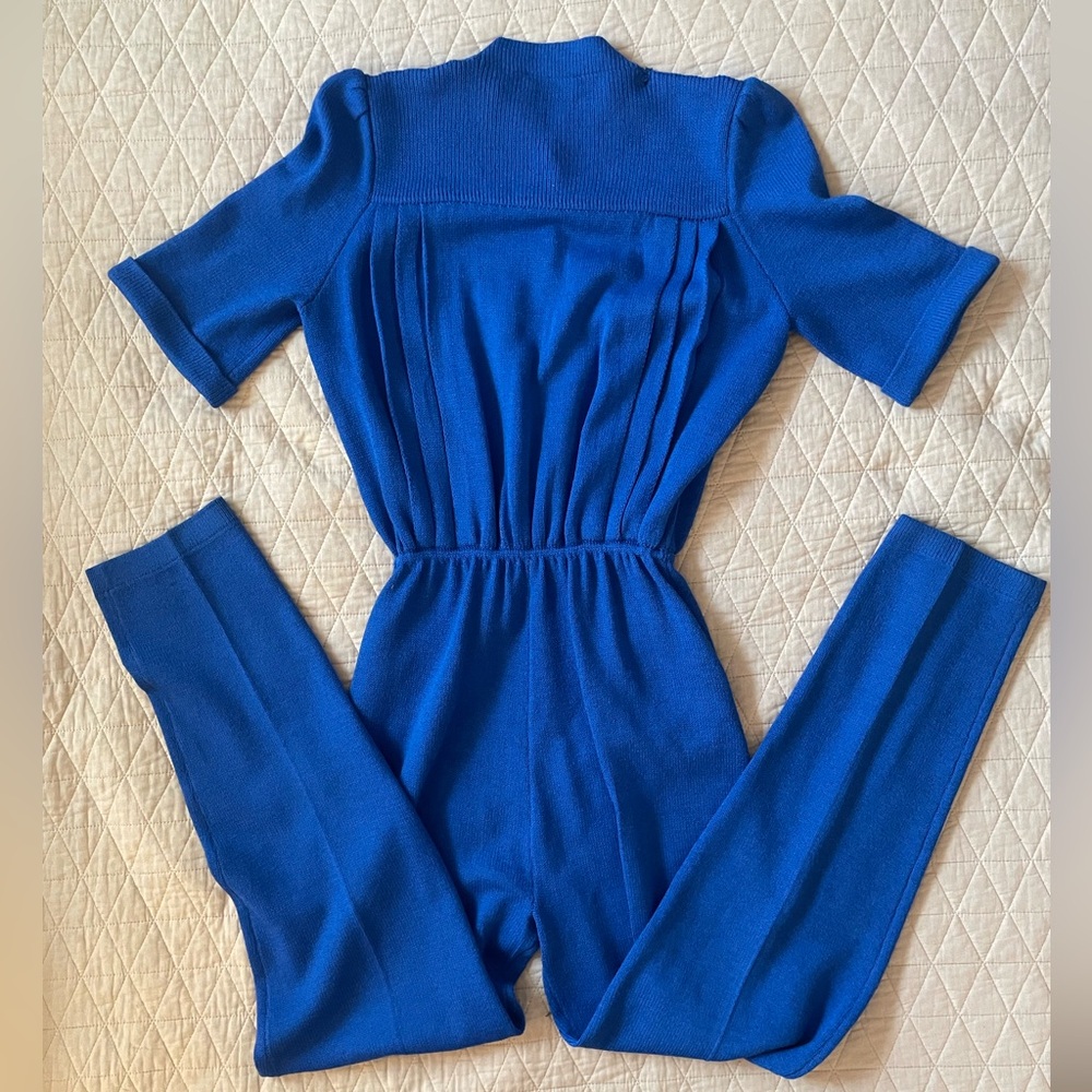 ST. JOHN Vintage Ultra Rare Script 80's Label Santana Knit Blue Jumpsuit Size 6? - Picture 6 of 9